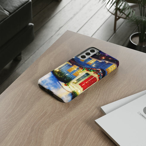Festive Christmas Decorations on a Row of Townhomes - Impact Resistant Phone Case